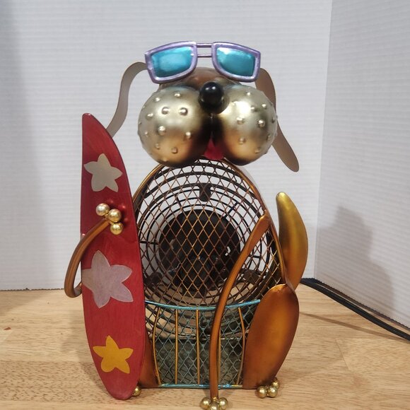 Deco Breeze Decorative Cool Dog Electric Fan Holding Surfboard Metal Table Fan - Picture 1 of 7